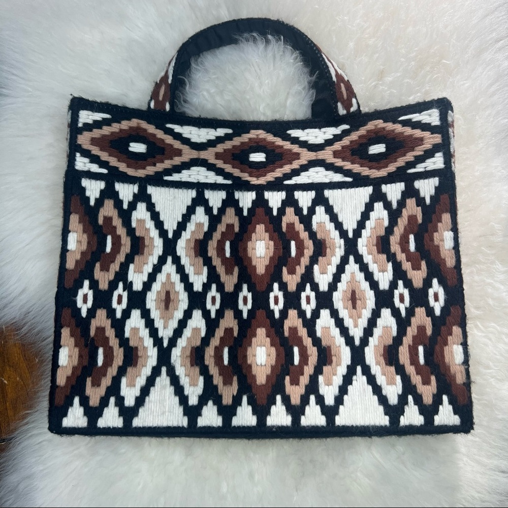 Vintage hand woven and stitched southwestern diamond print yarn handbag purse - Picture 6 of 16